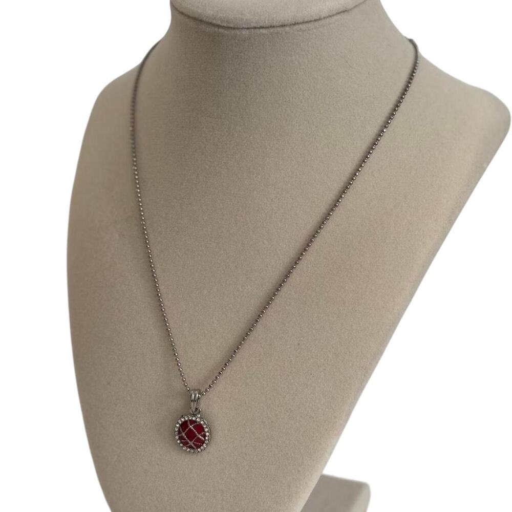 Vintage Red Crystal Pendant Necklace Silver Tone Rhinestone Statement Jewelry - Picture 2 of 5